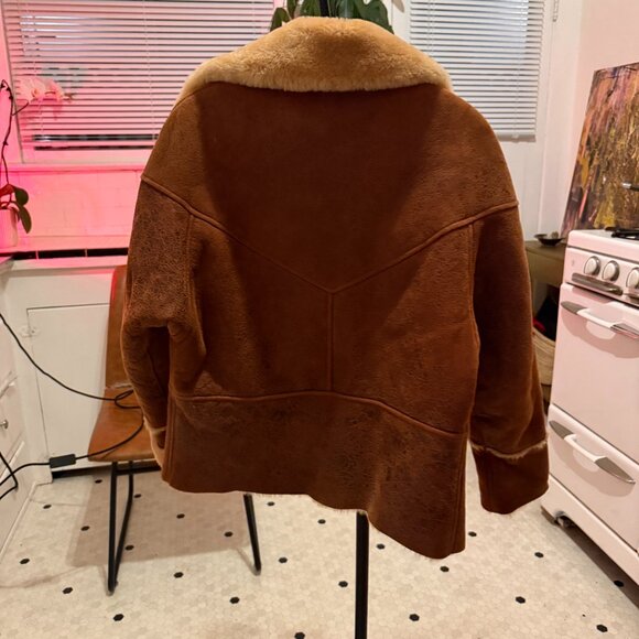 Sandro Oversized Sheepskin Suede Shearling Aviator Jacket - Picture 3 of 5
